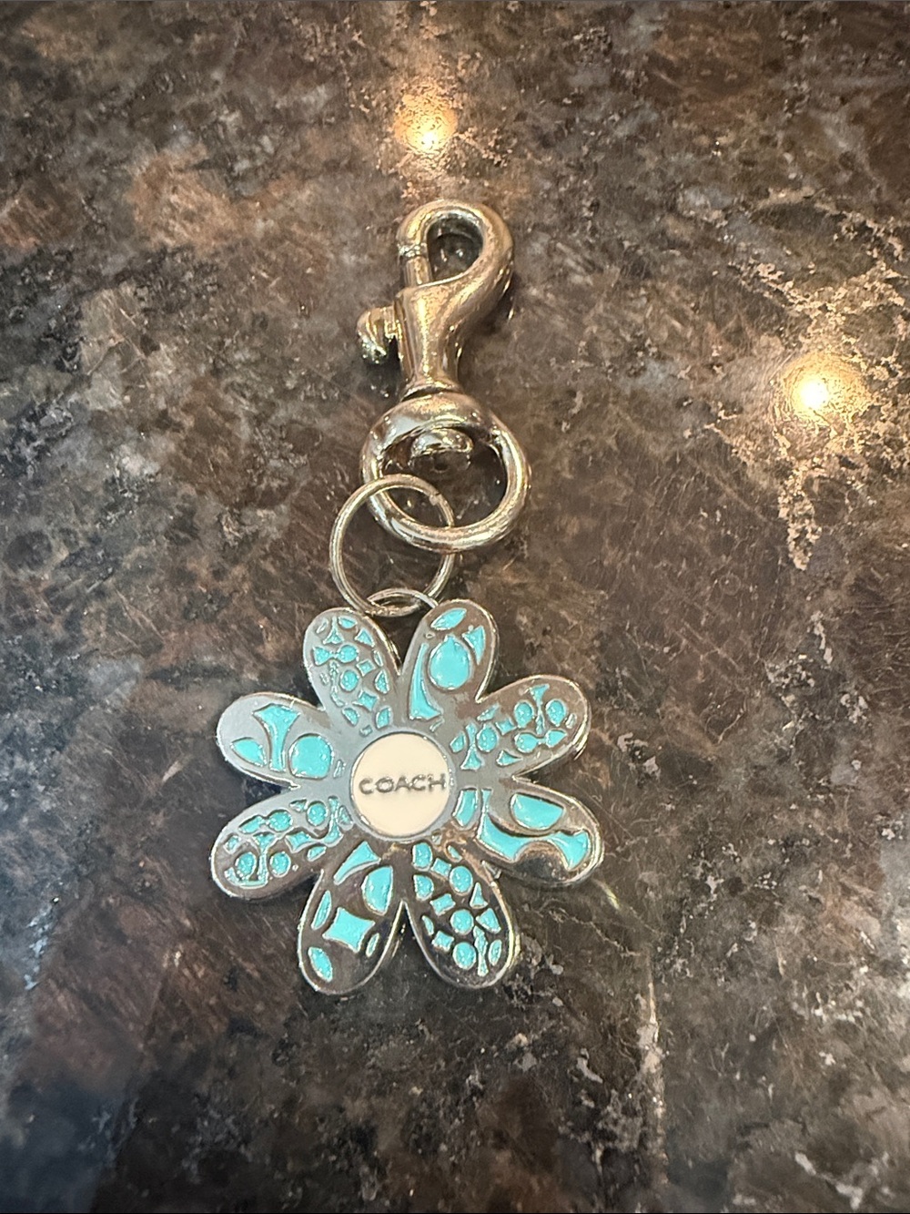 COACH Turquoise Flower Key & Card Holder Charm